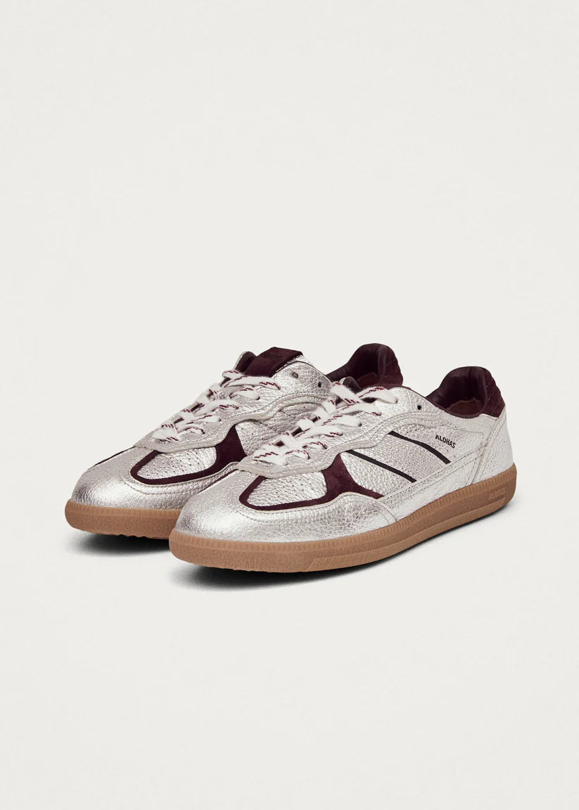 Alohas - Tb.490 Grain Shimmer Silver & Burgundy Leather Sneakers